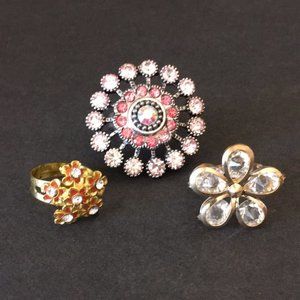 Set of 3 Rhinestone Fashion Rings